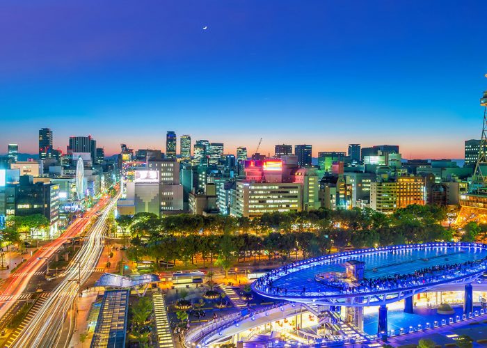 Nagoya's cityscape at night.
