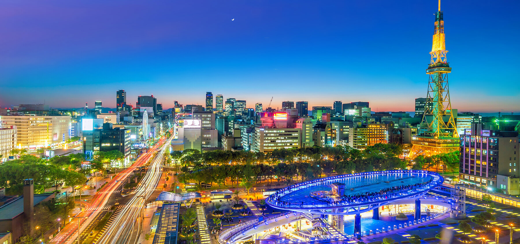 Nagoya's cityscape at night.
