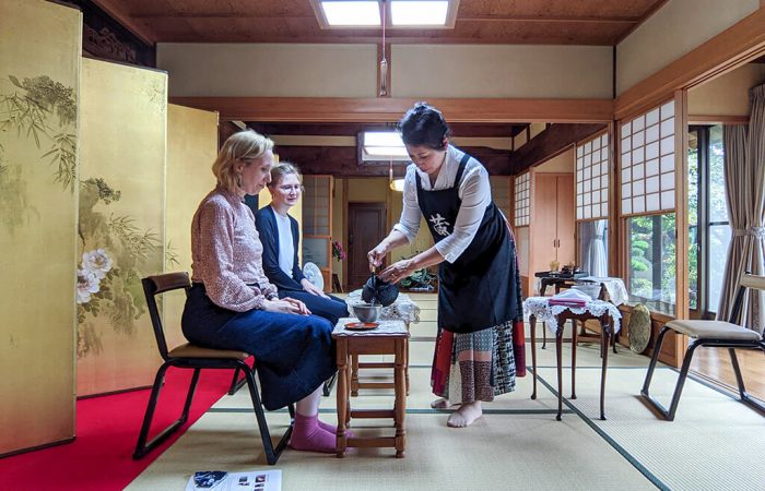 Pouring water at a casual tea ceremony