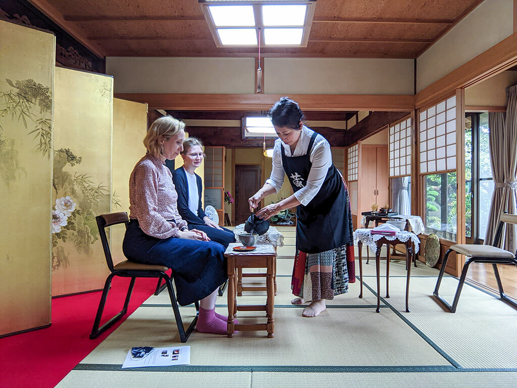 Pouring water at a casual tea ceremony