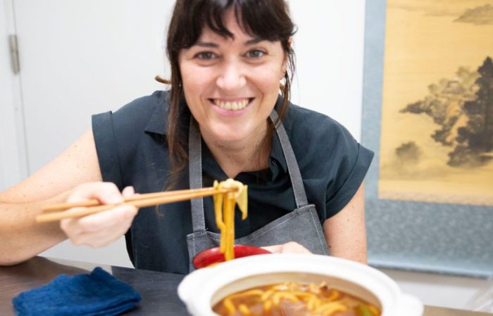 A happy face after tasting Miso Nikomi Udon