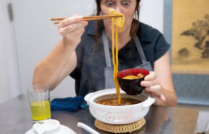Participant surprised by how long the Udon noodles are