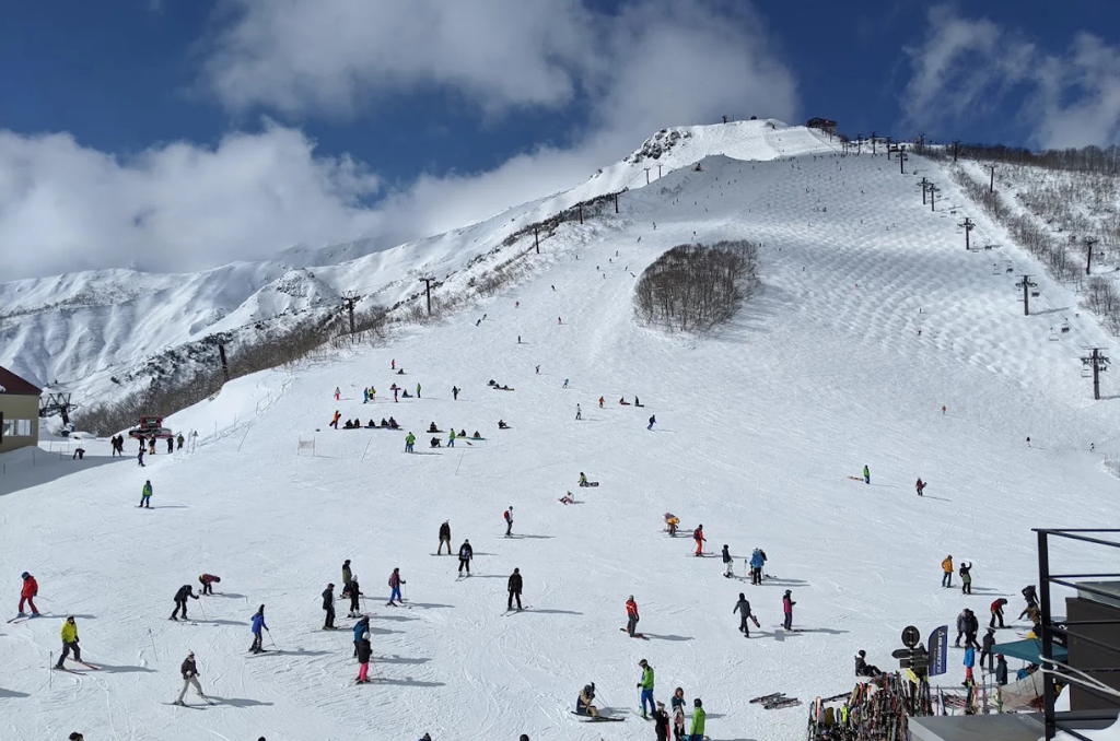 The course at Hakuba Happo-One Ski Resort decorated with skiiers.